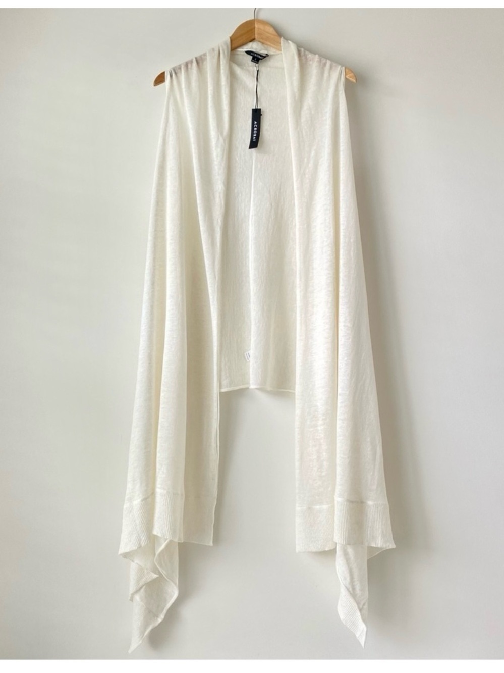 Acrobat 100% Linen Longline Open Front Vest Cardigan in Ivory, Size S, NWT
